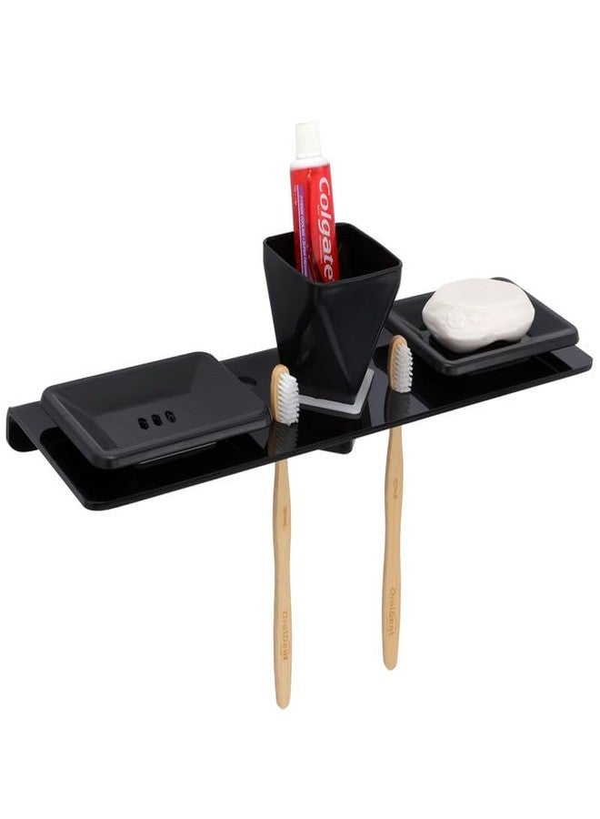 آي ستار رف حمام متعدد الاستخدامات 4 في 1 من الأكريليك من iSTAR، يُثبت على الحائط - حامل أكواب، وحاملان لفرش الأسنان، وحاملان للصابون | إكسسوارات حمام متينة - حامل معجون أسنان لحوض المطبخ (أسود) - Image 4